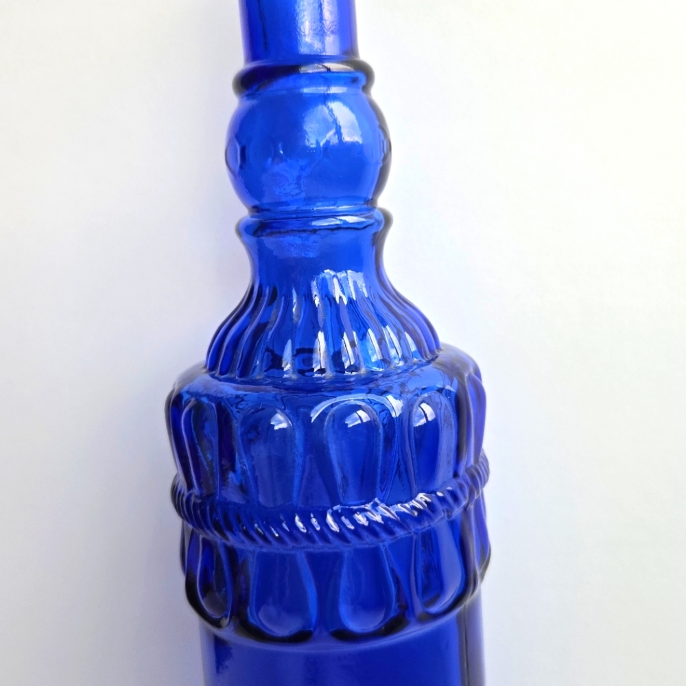 VTG PIER 1 Cobalt Blue Glass Bottle Decanter Braided Rope Design, Spanish Glass - Picture 2 of 7